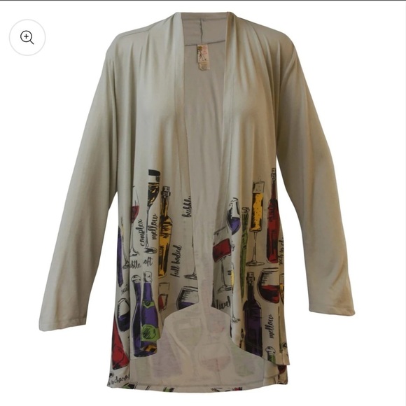 A Walk in The Park Wineology Wine Glasses Print Long Sleeve Kimono Cardigan 2X - Picture 2 of 12